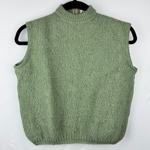 Vintage Women Sz Med Sage Green Sleeveless Sweater Vest Mock Neck Textured Knit